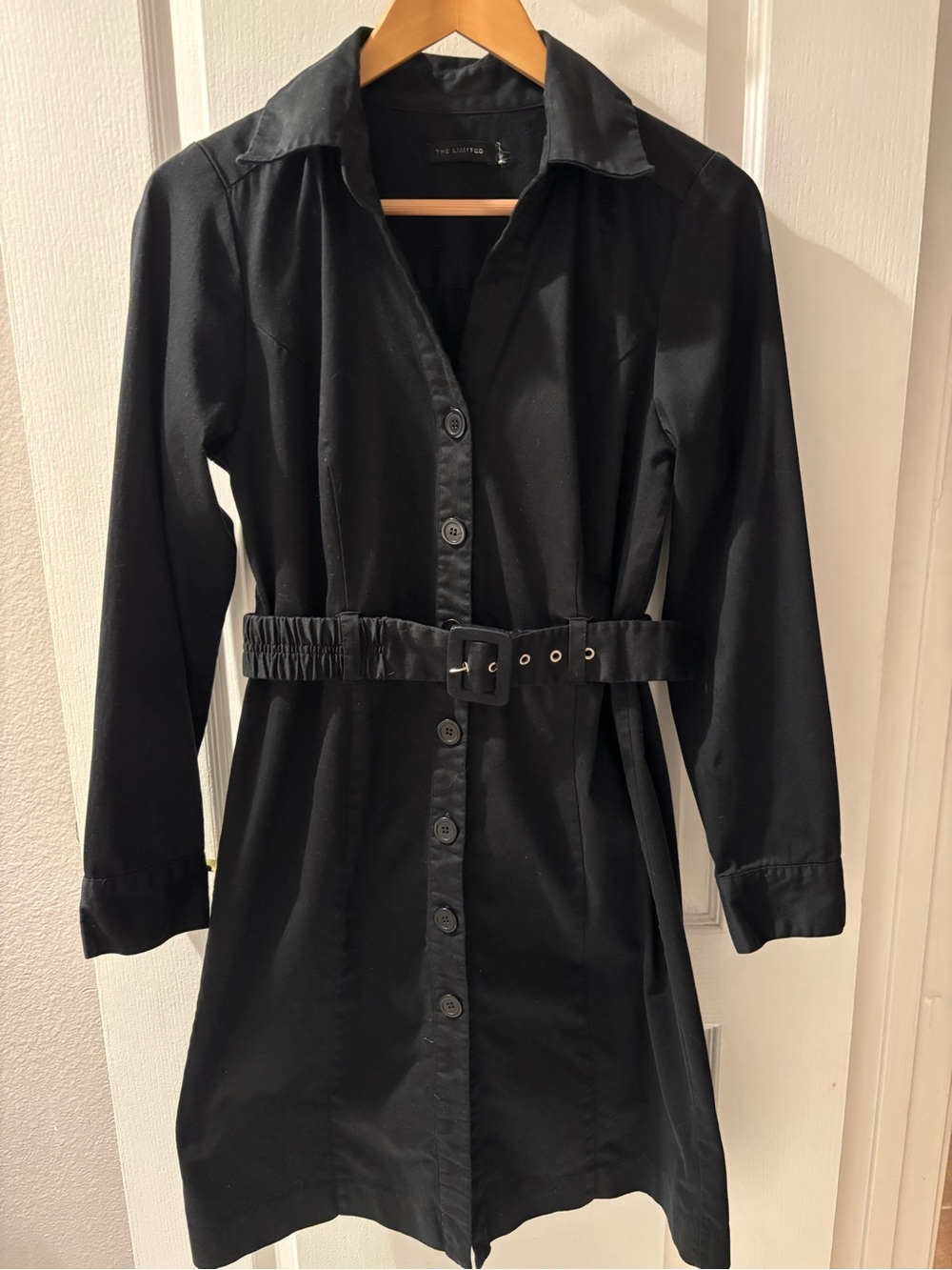 The Limited Black Long-Sleeve Button Shirt Dress with Belt